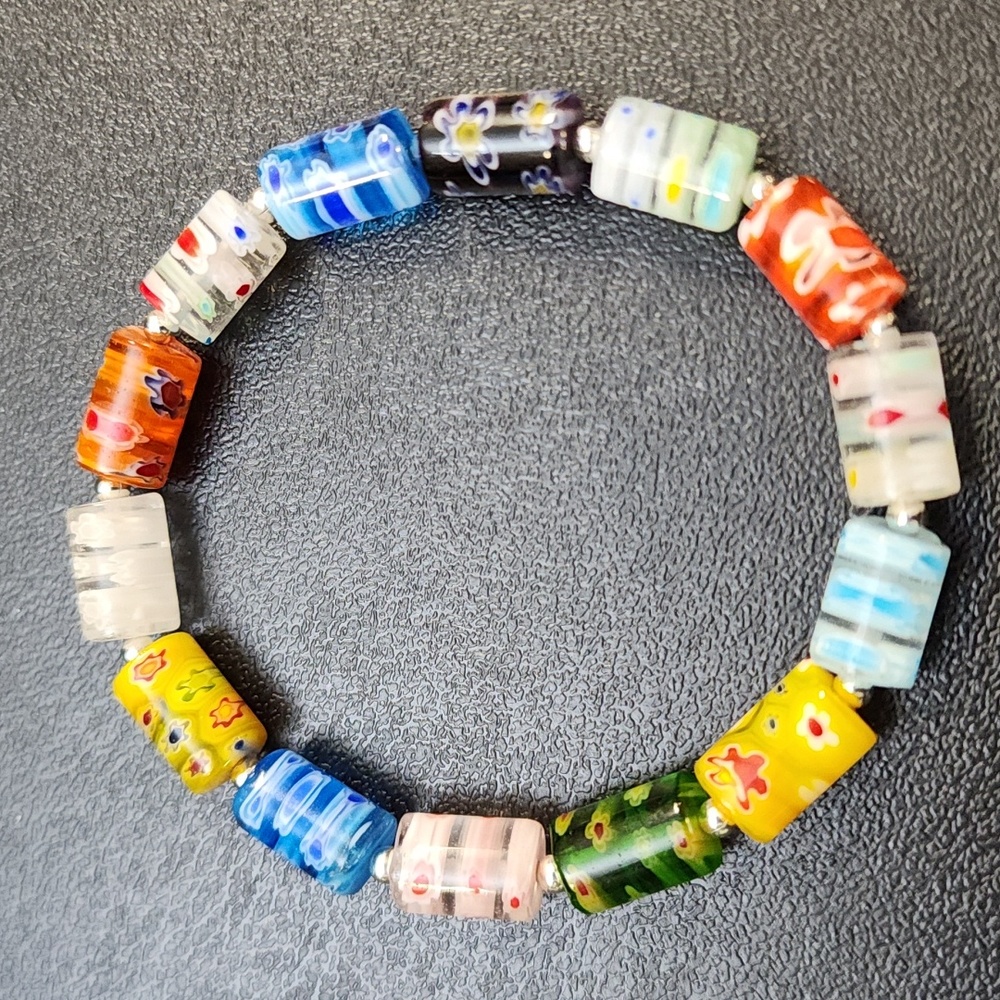10MM Millefiore Glasswork Stretch Beaded Bracelet Handcrafted - Picture 2 of 4